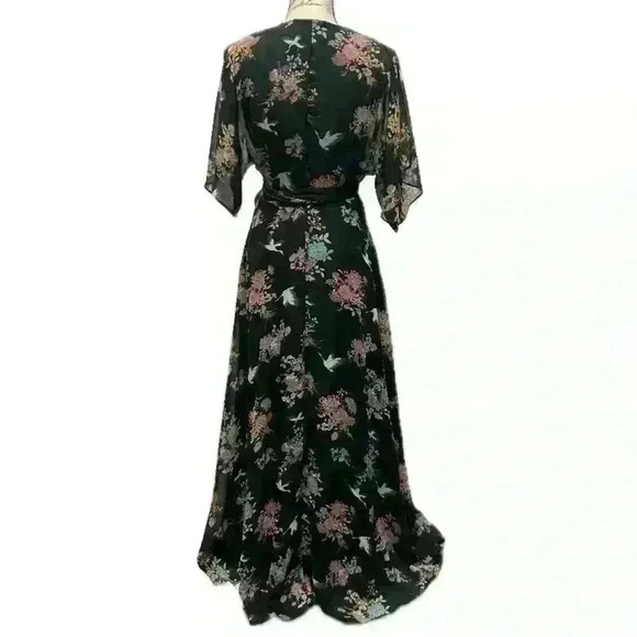 Lulus Sweet Bouquet Black Floral Print Wrap Maxi Dress Size Small - Picture 5 of 12